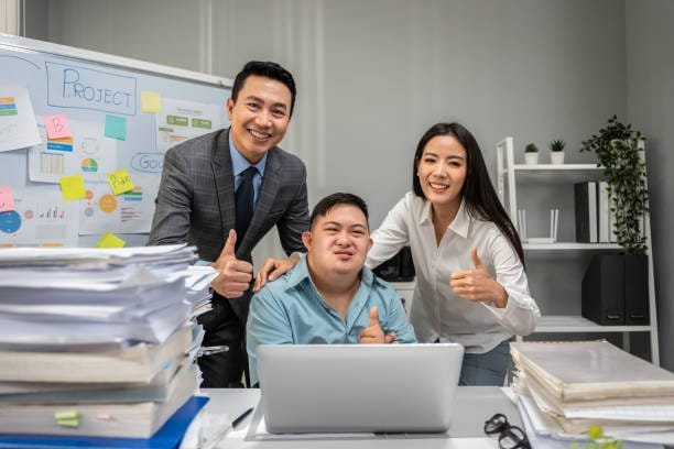 Asian young businessman patient work with manager in office workplace. Employee man worker people brainstorm planning and discuss project with executive businessperson. Corporate of modern colleague.